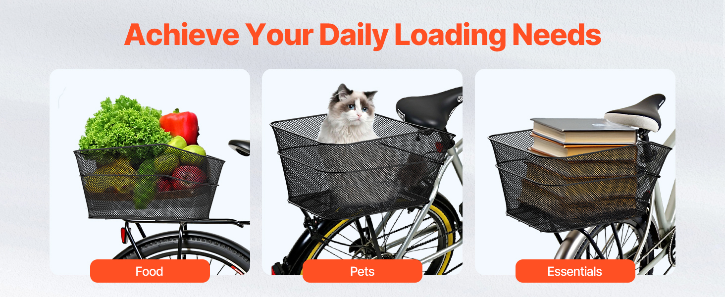 Bicycle rear basket carrying groceries and bags