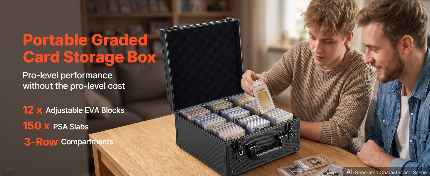 VEVOR Graded Card Case 3 Row 150 PSA Slab Storage Box with Lock