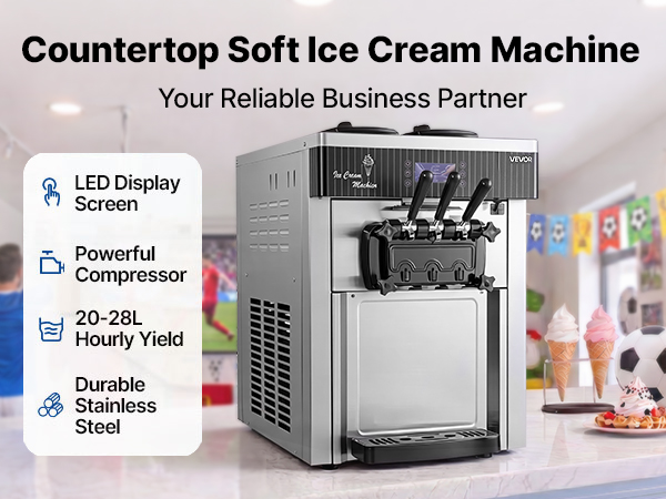 VEVOR Commercial Soft Ice Cream Machine – 20-28L/H, 3 Flavor