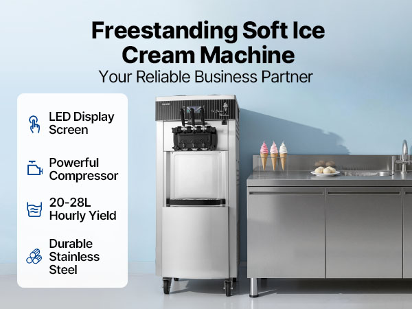VEVOR Commercial Ice Cream Maker Machine – 20-28L/H, 2200W
