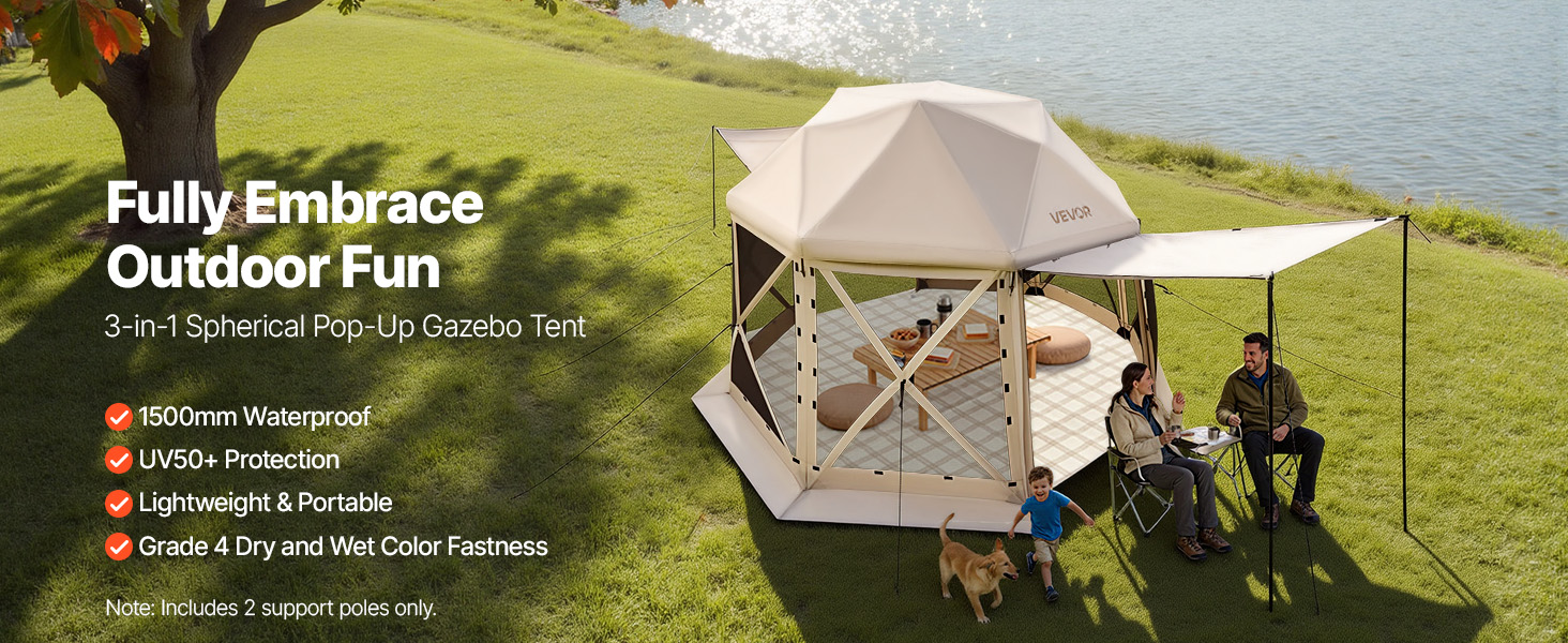 VEVOR Tente Moustiquaire Pliable 3x2,8m Pour 4 à 8 Personnes – Auvent Portable Avec Sac, Filets, Piquets – Idéal Jardin, Terrasse, Camping
